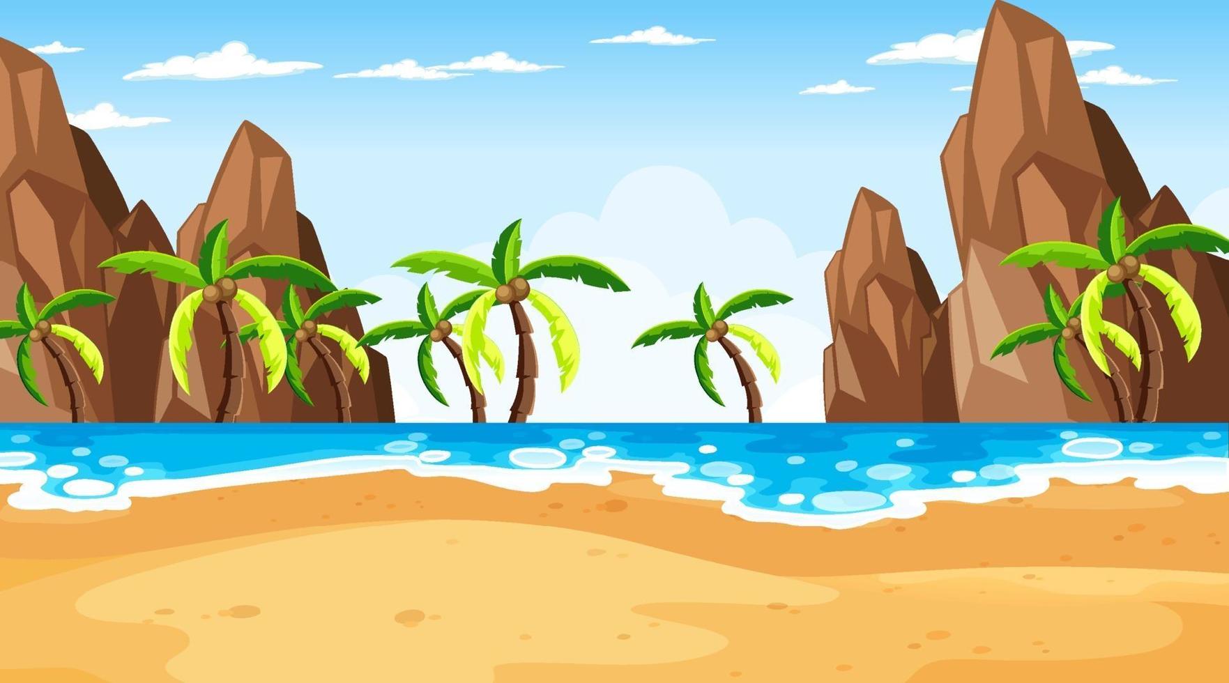 tropische Strandszene mit vielen Palmen zur Tageszeit vektor