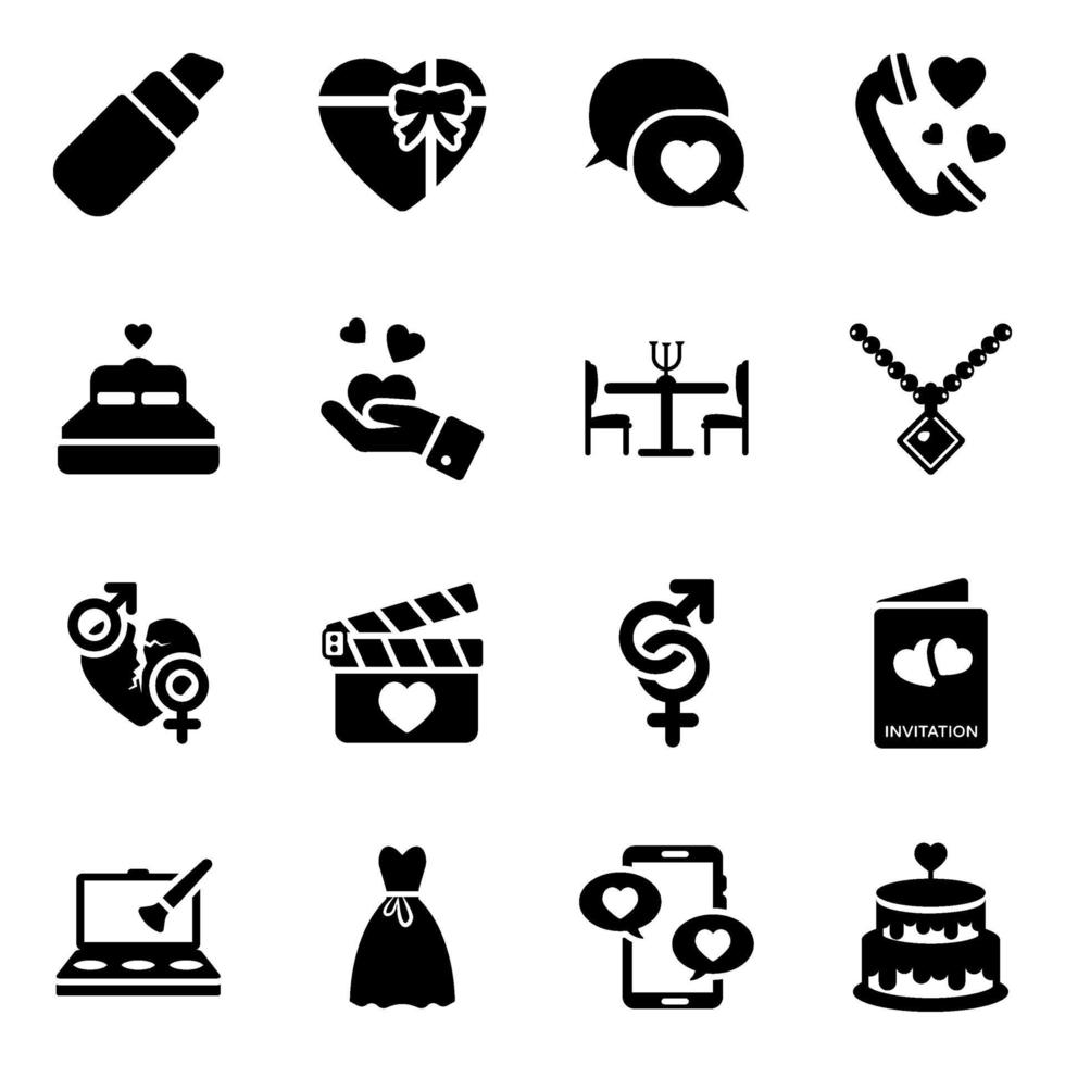 Hochzeit Zubehör und Liebe Unterstützung Icon Set vektor