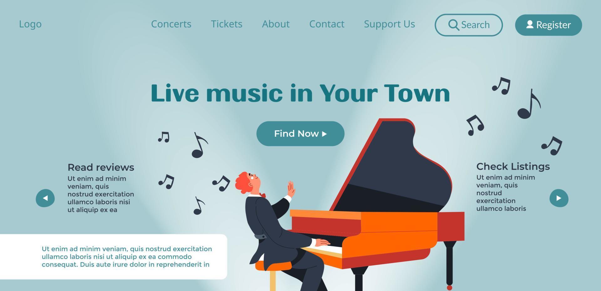 leva musik i din stad, konsert eller festival webb vektor