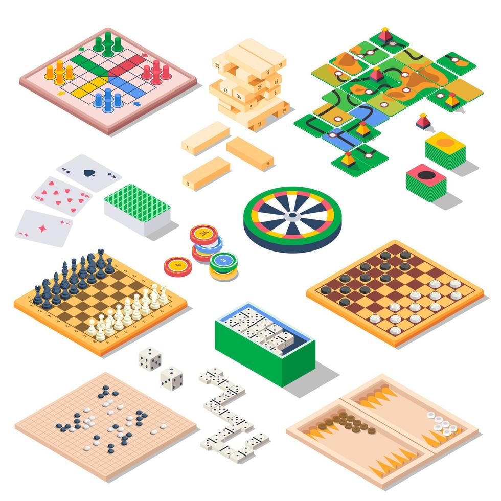 Tafel Spiele, Domino und Schach, Jenga und Karten vektor