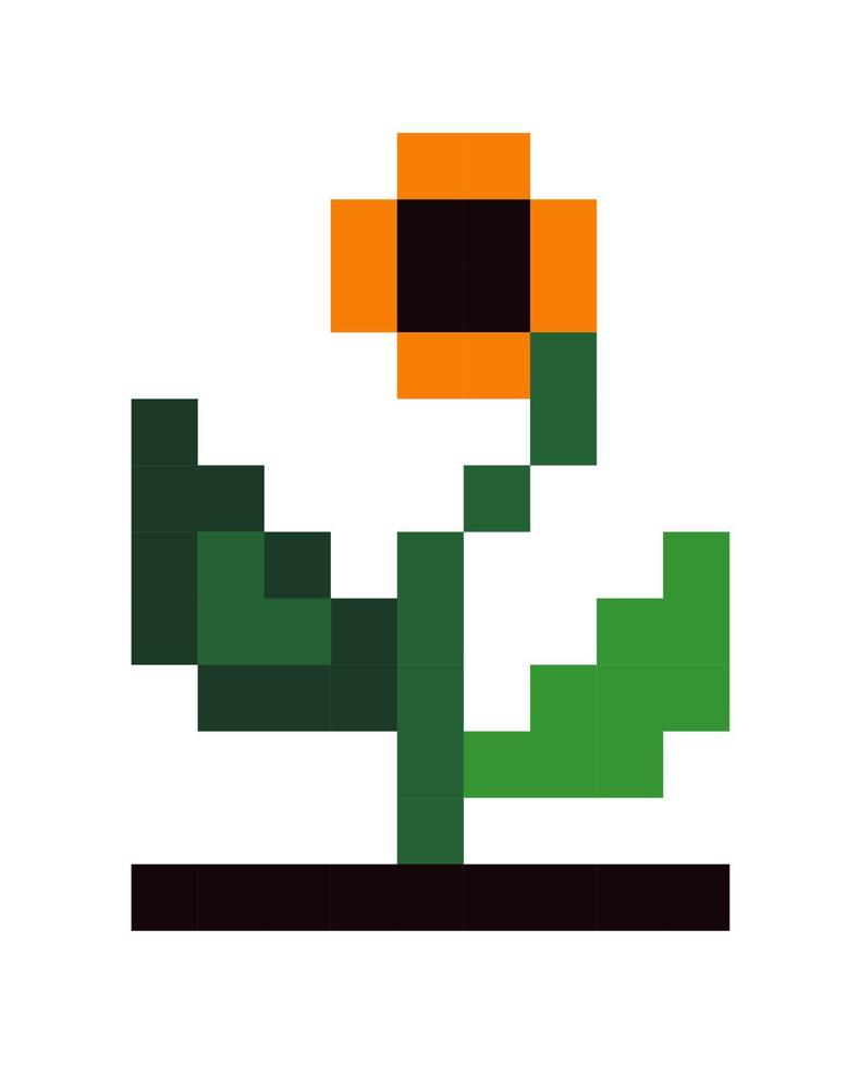 blomstrande blomma med lövverk, pixel spel konst vektor