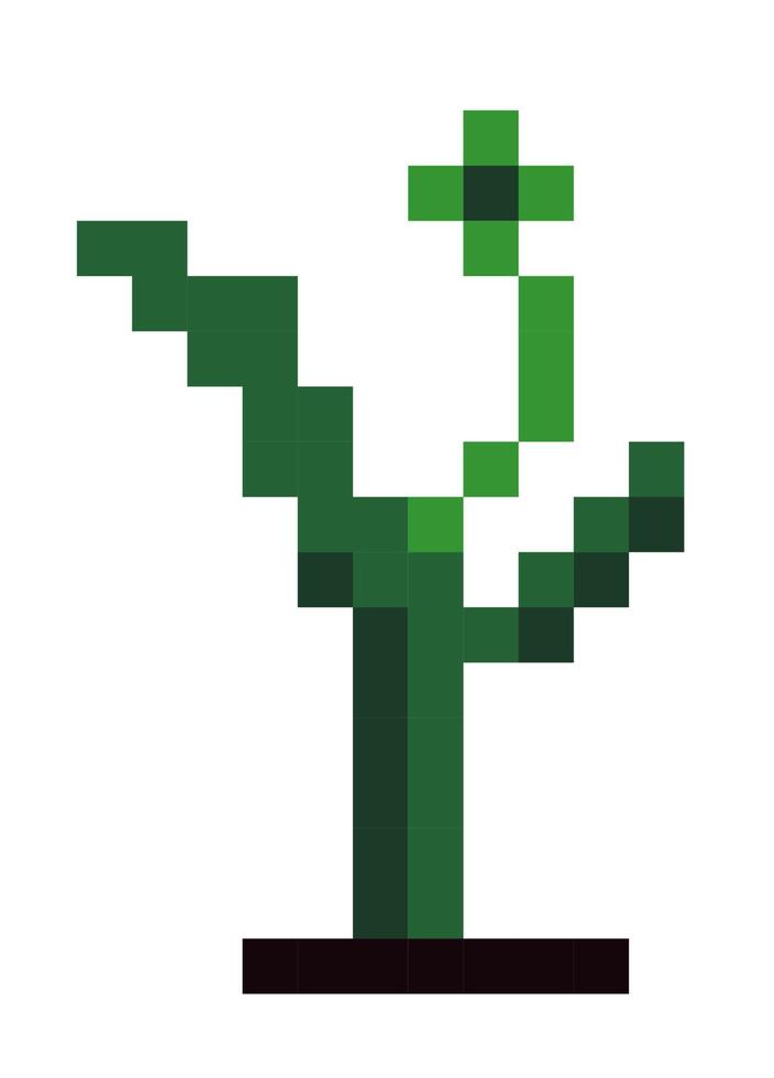 pixel växt med löv, 8 bit retro spel element vektor