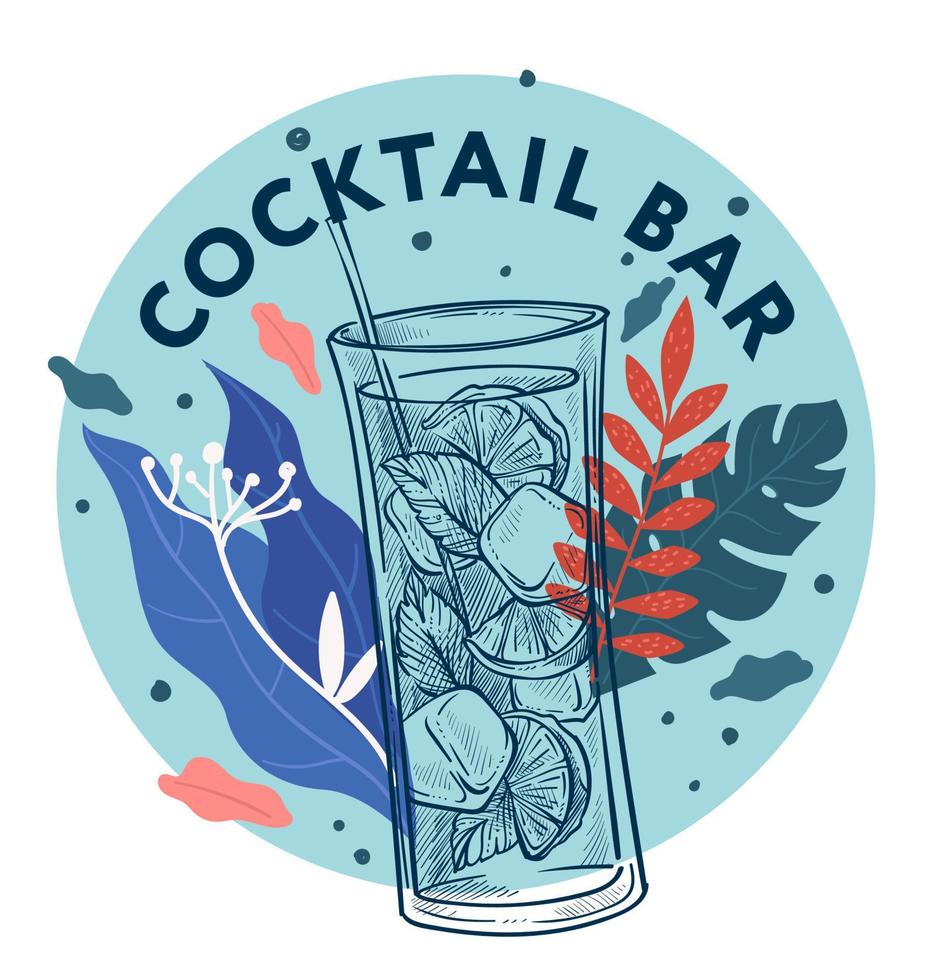 Cocktail Bar, lecker Getränk Mojito trinken Etikette vektor