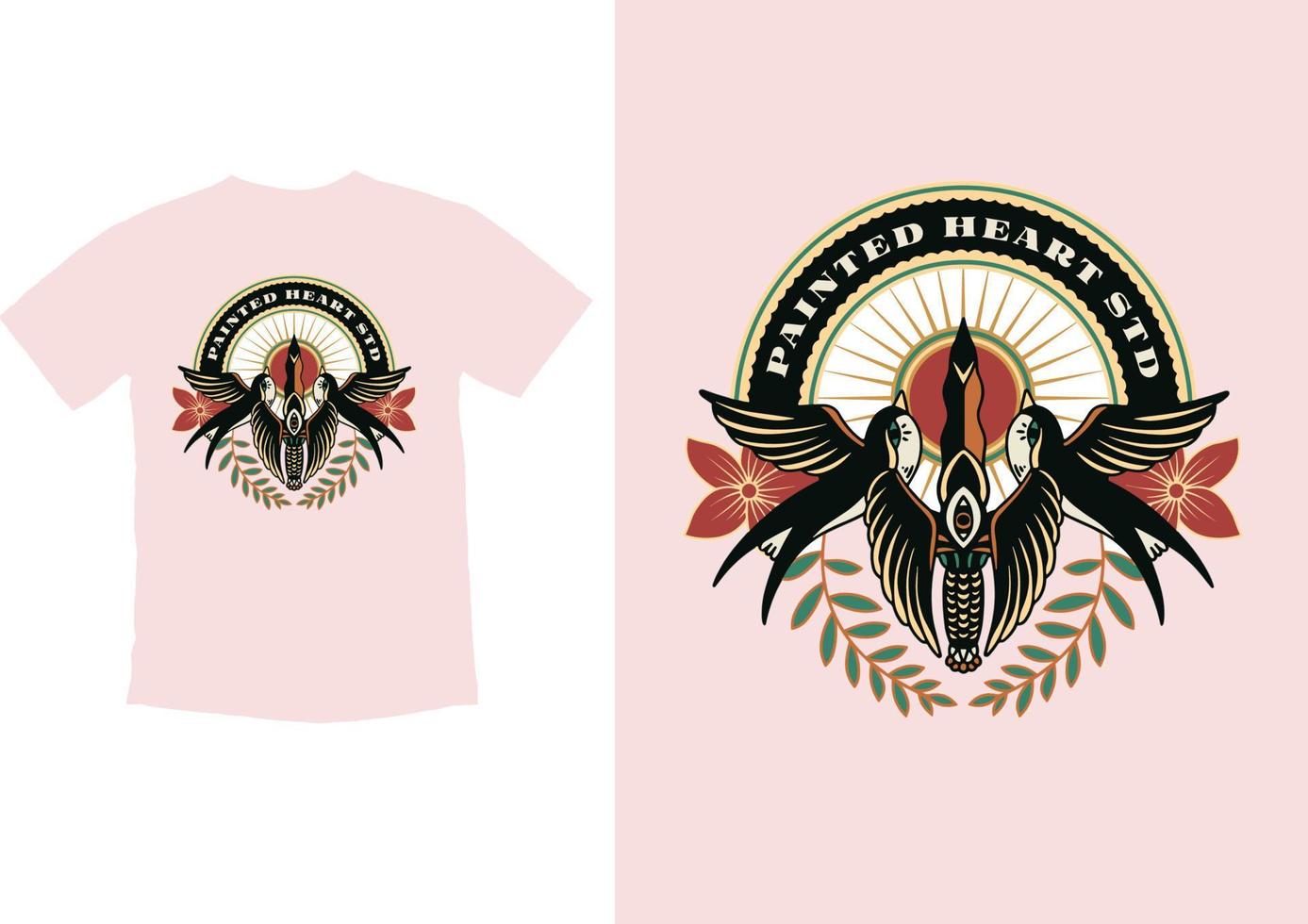 t-shirt design med Örn huvud och blommig element. vektor illustration