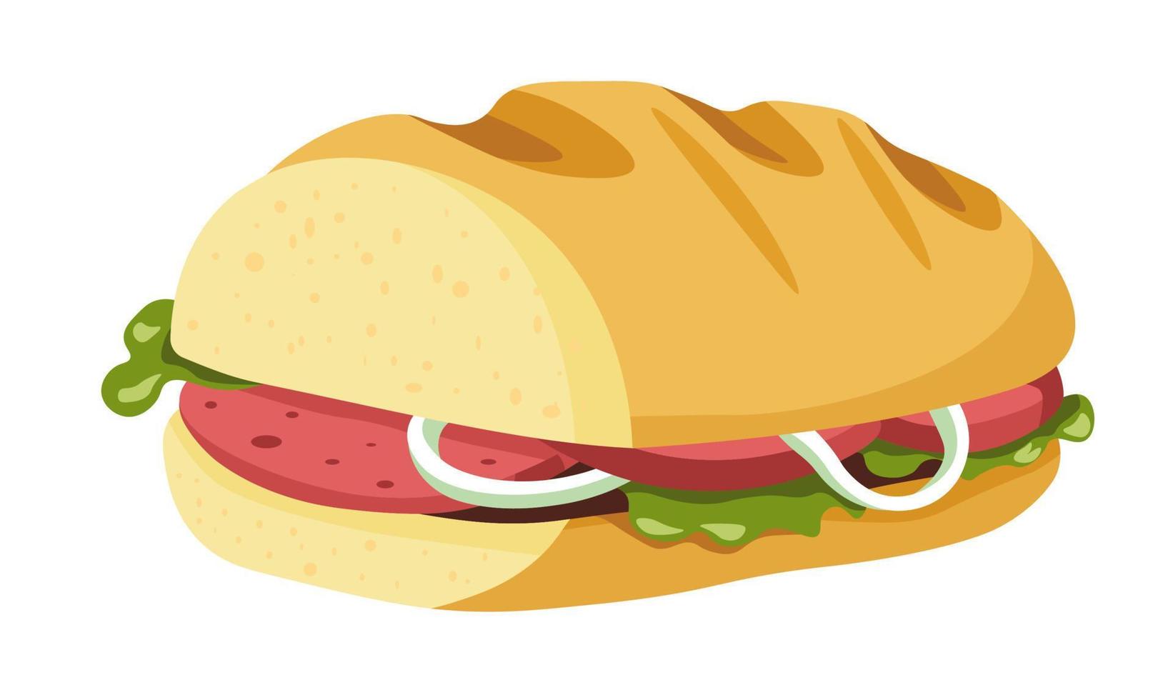 Sandwich mit Zwiebel, Salat Blätter und Fleisch Steak vektor