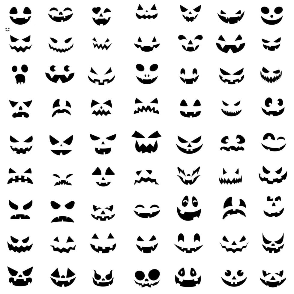 Kürbis Gesicht Symbol Vektor Satz. Halloween Illustration Zeichen Sammlung.