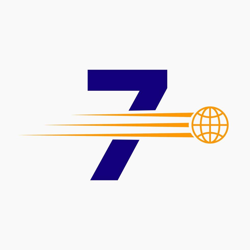 brev 7 global logotyp begrepp med rör på sig värld ikon. global logotyp symbol vektor mall