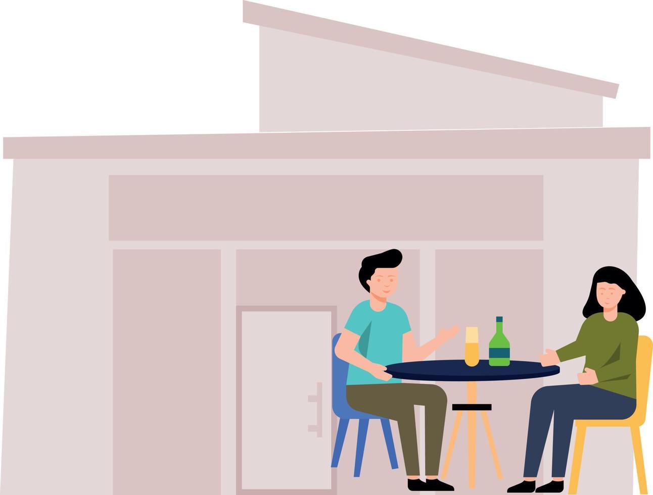 en pojke och en flicka är Sammanträde på en tabell i en restaurang. vektor