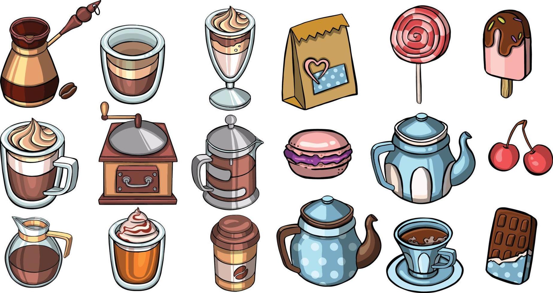 einstellen von Kekse und Kaffee Symbole zum Websites isoliert auf Weiß Hintergrund. Illustration vektor