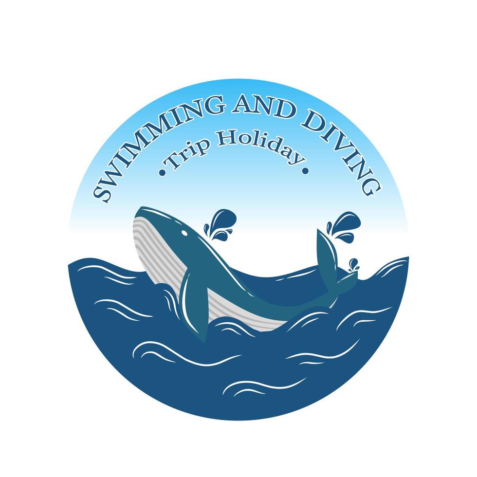 Semester resa logotyp design för högtider, simning och dykning med familj och vänner vektor