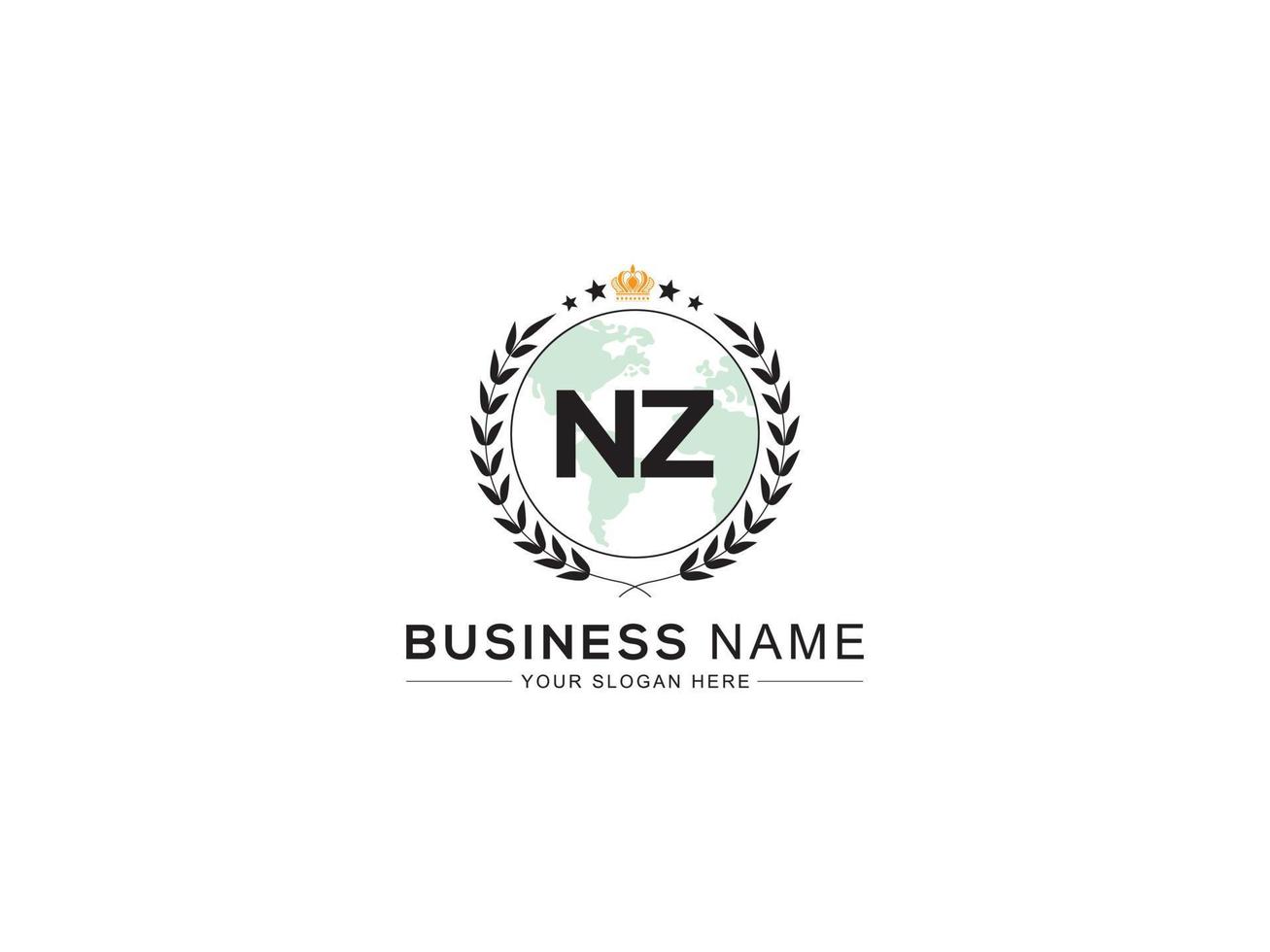 minimalistisk nz logotyp ikon, lyx krona och tre stjärna nz företag logotyp brev design vektor