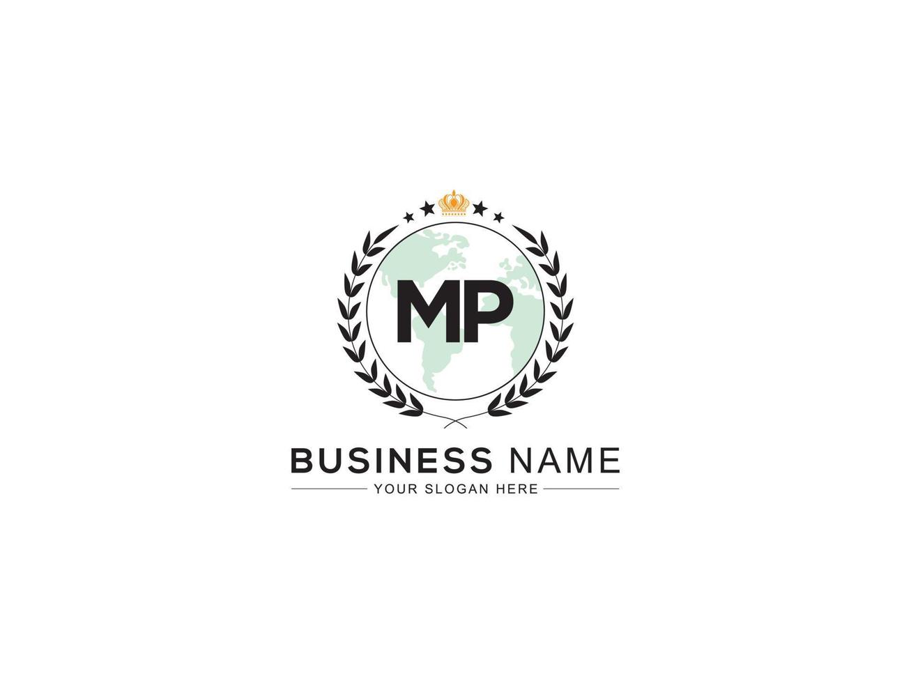 Typografie mp Krone Logo Symbol, Hochzeit mp Logo Brief Vektor zum Jahrestag