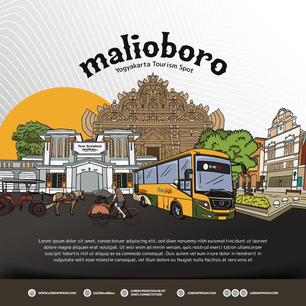 yogyakarta indonesiska turism destination malioboro gata illustration för social media posta vektor