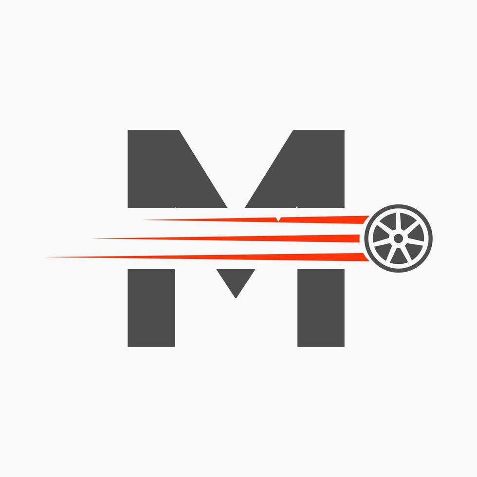 sport bil brev m bil- logotyp begrepp med transport däck ikon vektor