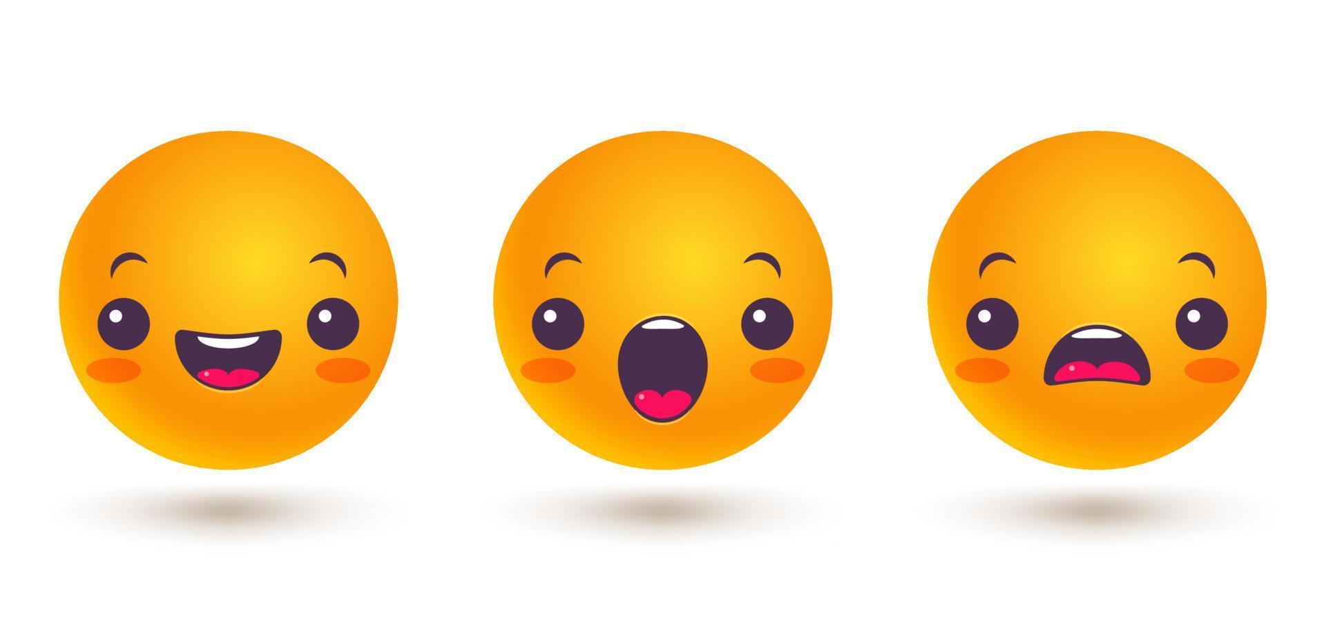 vektor set ikoner av emoji i kawaii stil.