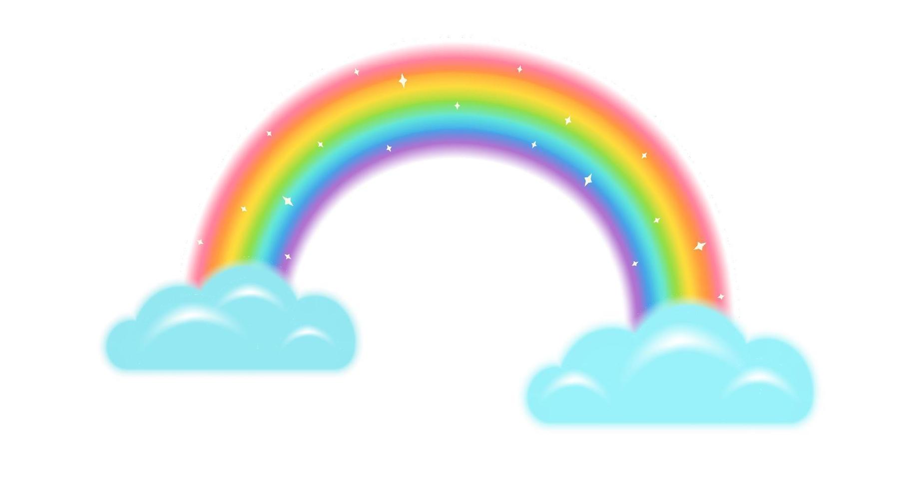 Vektor Illustration von ein Regenbogen mit Wolken im kawaii Stil.