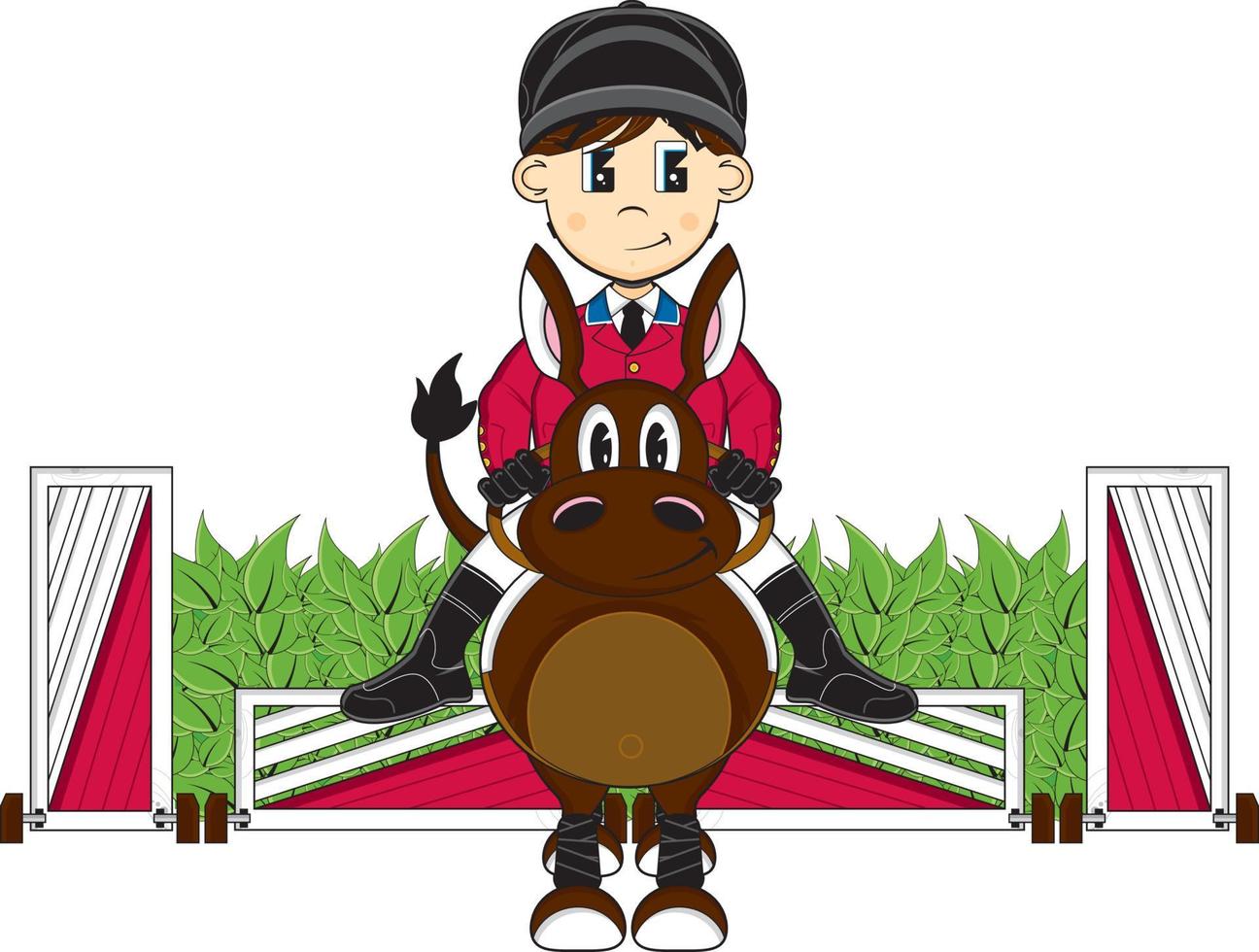 süß Karikatur Jockey auf Pferd Sport und Freizeit Illustration vektor