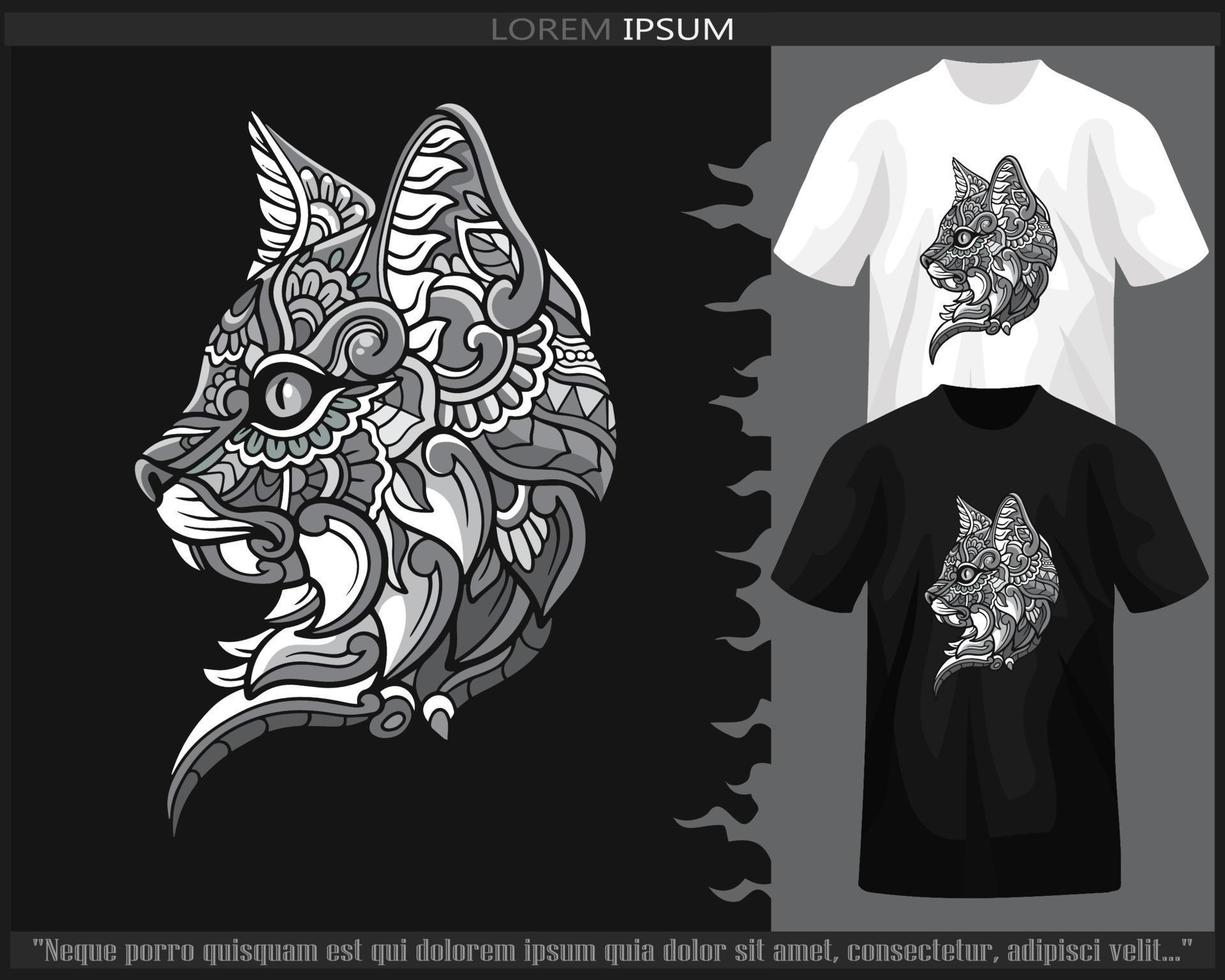 einfarbig Farbe Katze Kopf Mandala Kunst isoliert auf schwarz und Weiß t Shirt. vektor