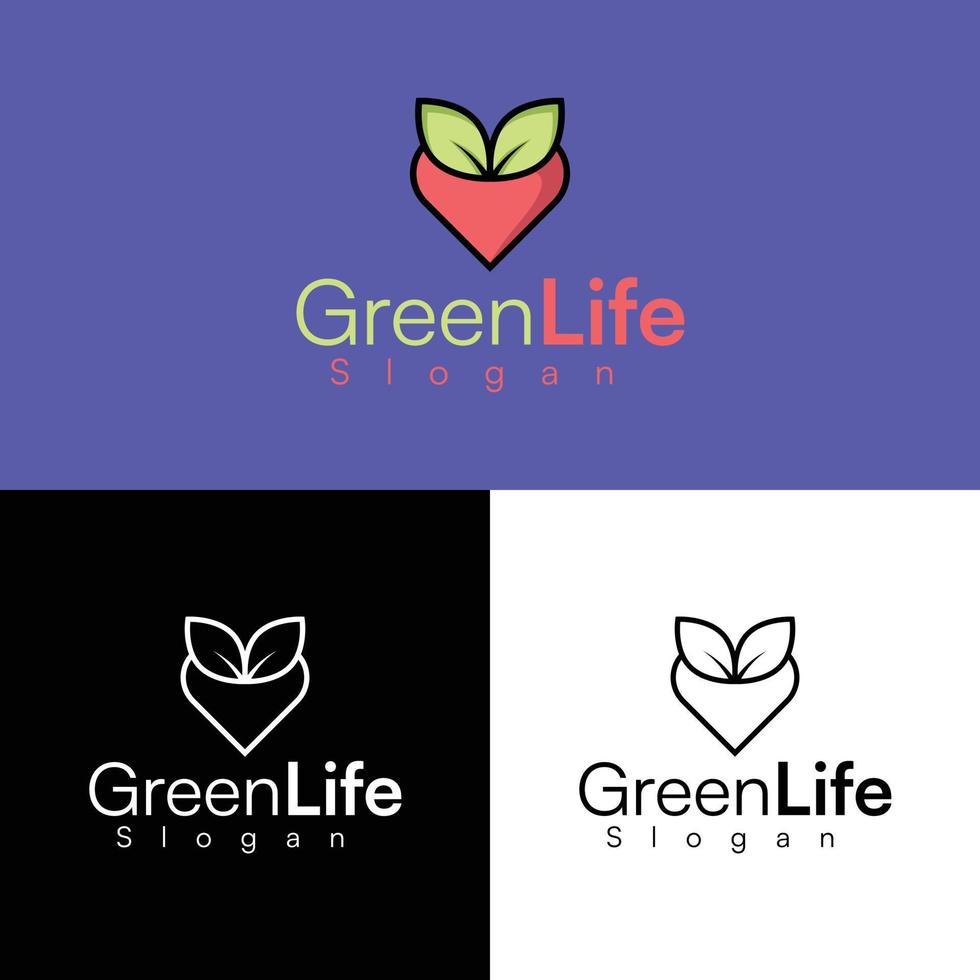 miljövänligt företag logotyp mall, hållbarhet, estetisk, abstrakt märke, kombination hjärta och blad, rena logotyp, och blad logotyp designt vektor