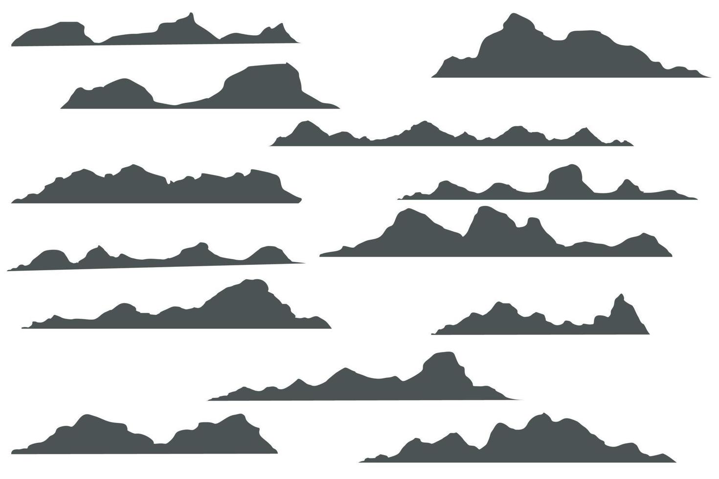 vektor silhuett ikon, klippig berg svart Färg olika former. uppsättning av berg, kullar, kullar