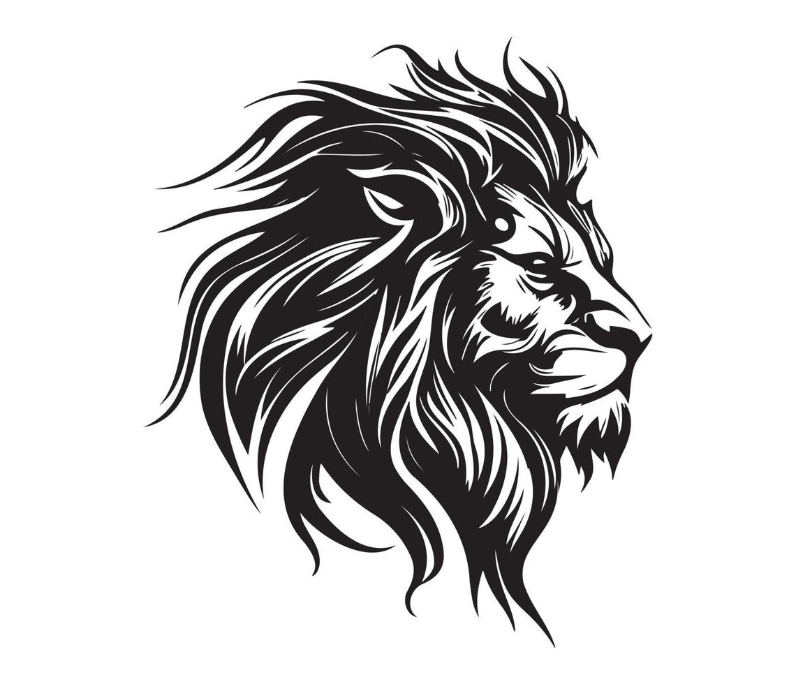 lejon ansikte, silhuetter lejon ansikte , svart och vit lejon vektor