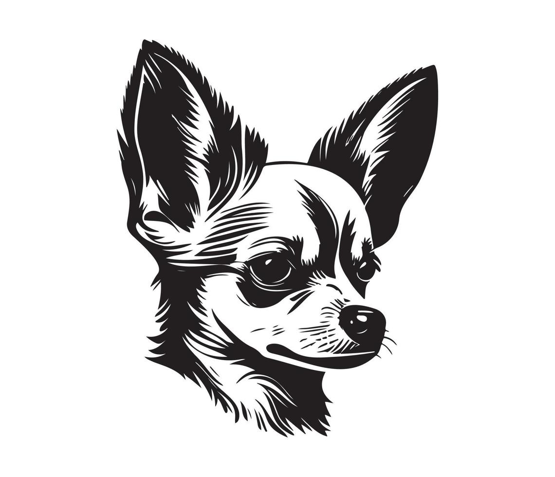 Chihuahua Gesicht, Silhouette Hund Gesicht, schwarz und Weiß Chihuahua Vektor