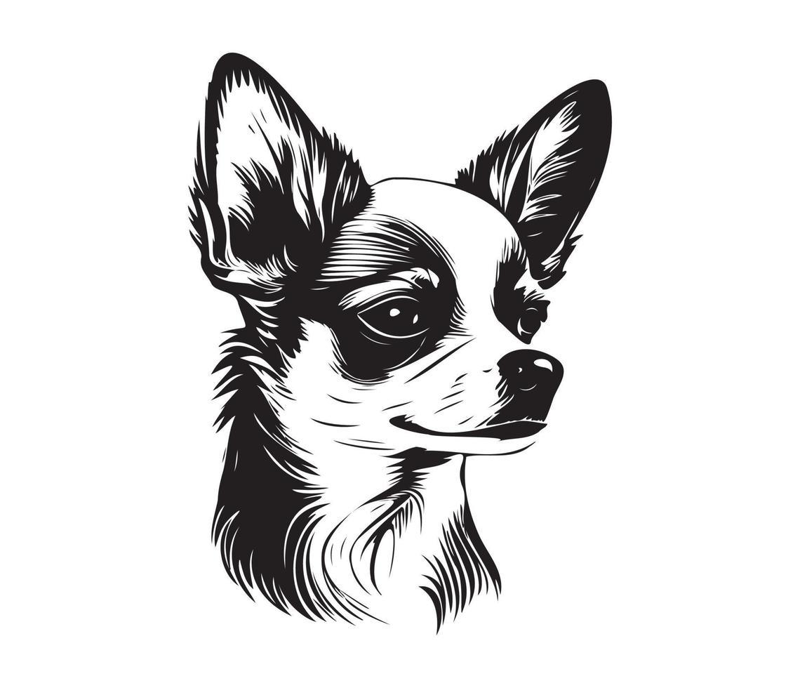 Chihuahua Gesicht, Silhouette Hund Gesicht, schwarz und Weiß Chihuahua Vektor