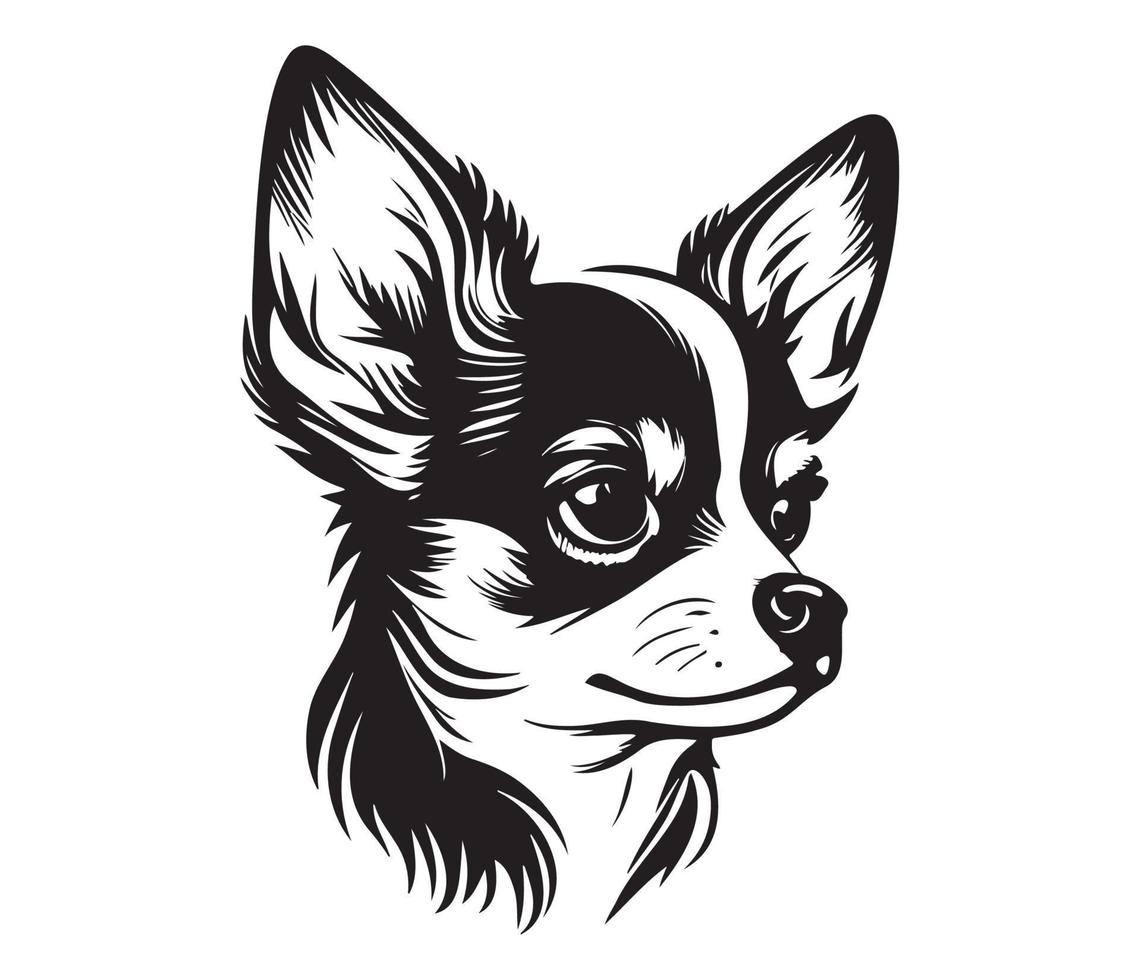 Chihuahua Gesicht, Silhouette Hund Gesicht, schwarz und Weiß Chihuahua Vektor