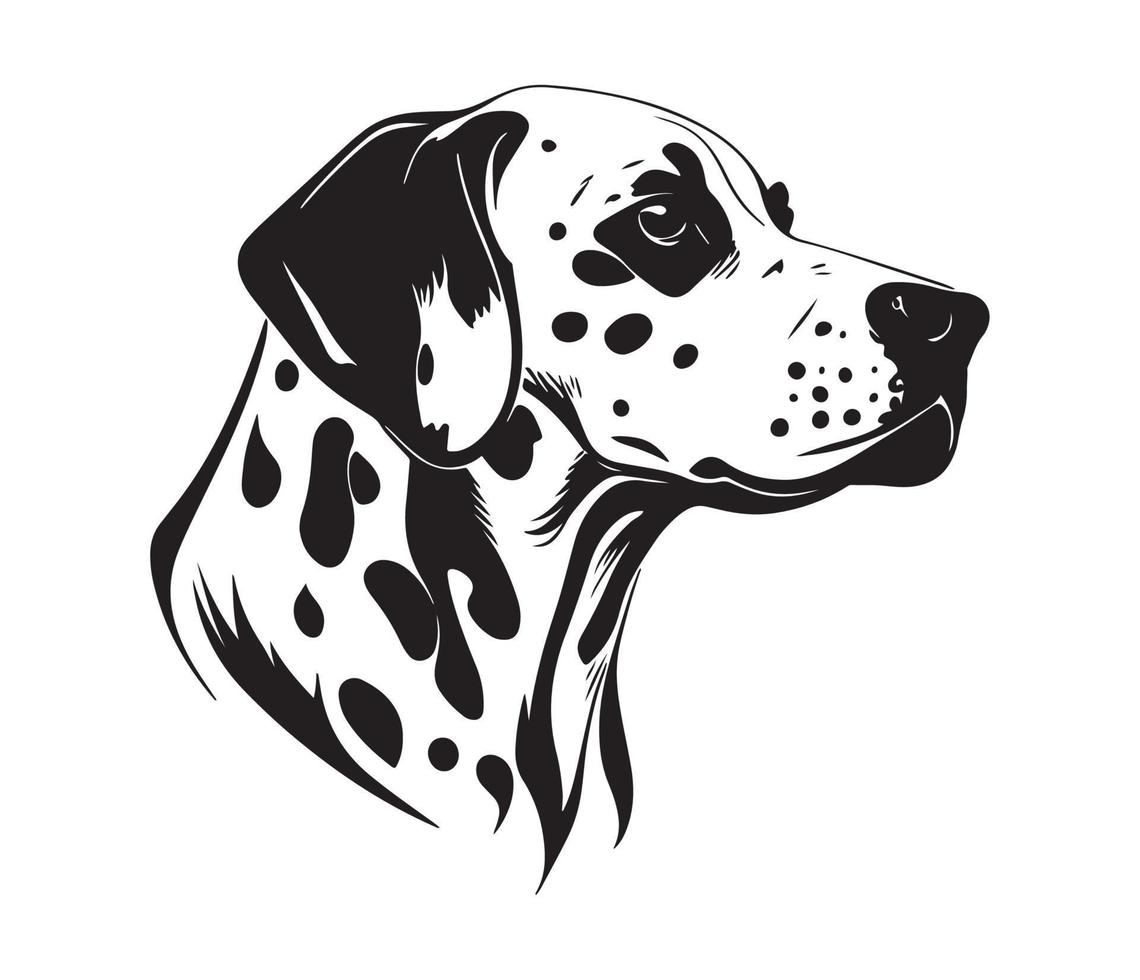 dalmatian ansikte, silhuett hund ansikte, svart och vit dalmatian vektor