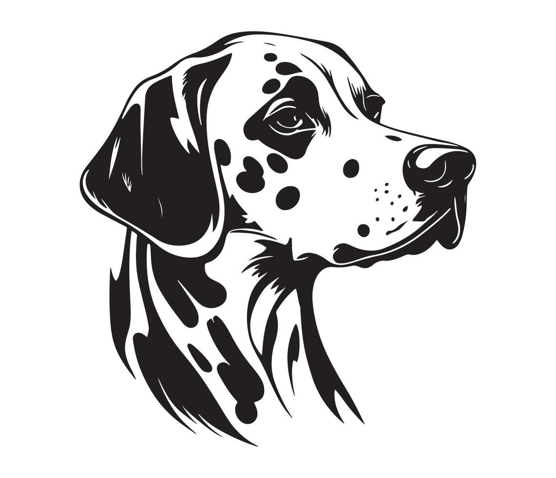 dalmatian ansikte, silhuett hund ansikte, svart och vit dalmatian vektor