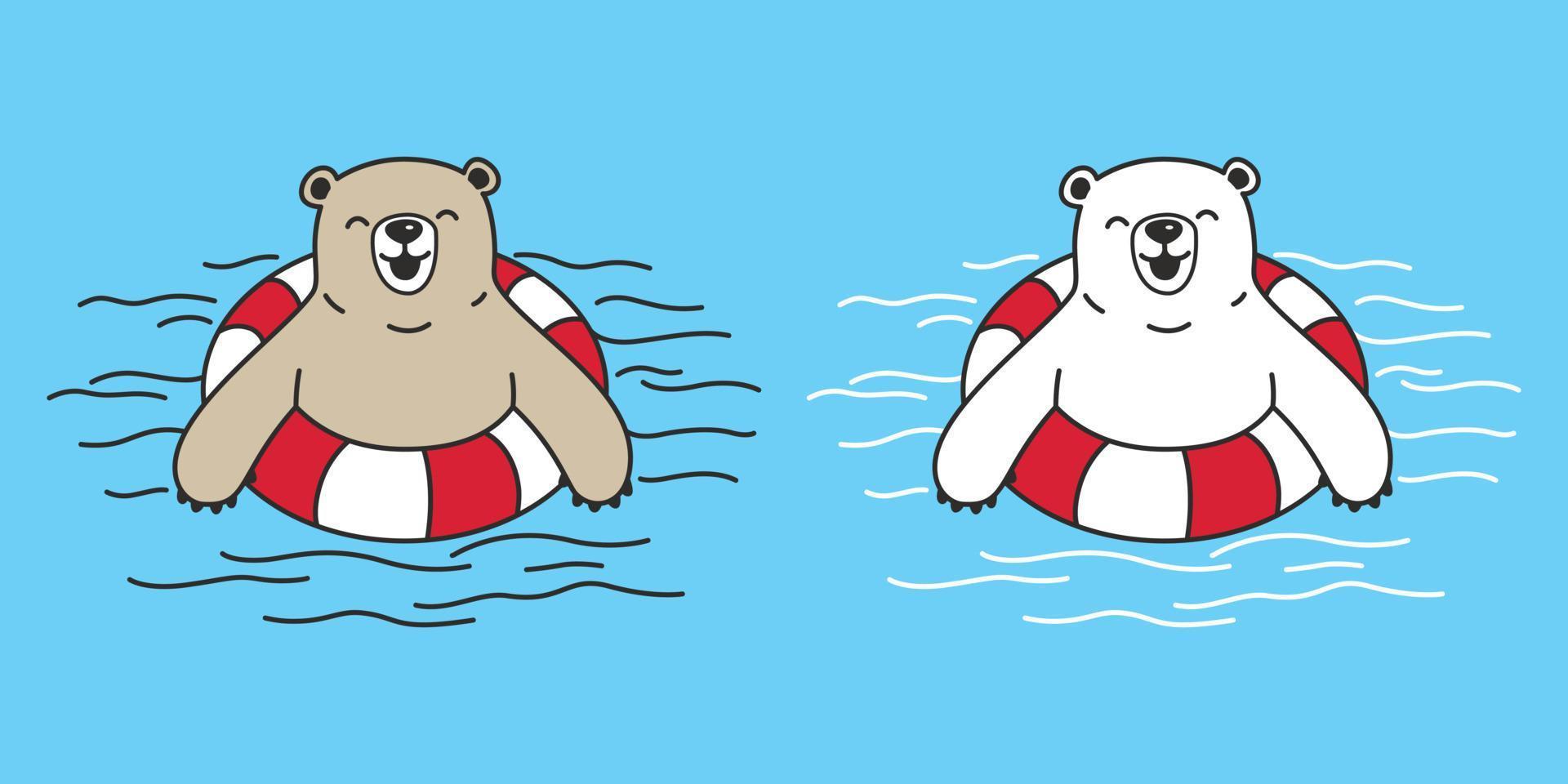 Bär Polar- Bär Vektor Illustration Teddy Schwimmen Ring Gekritzel Karikatur
