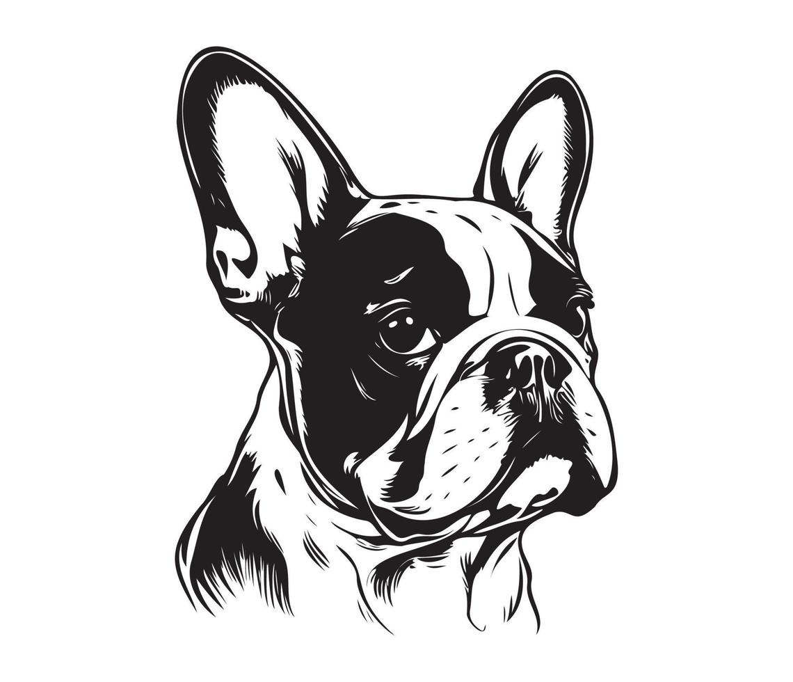 Französisch Bulldogge Gesicht, Silhouette Hund Gesicht, schwarz und Weiß Französisch Bulldogge Vektor