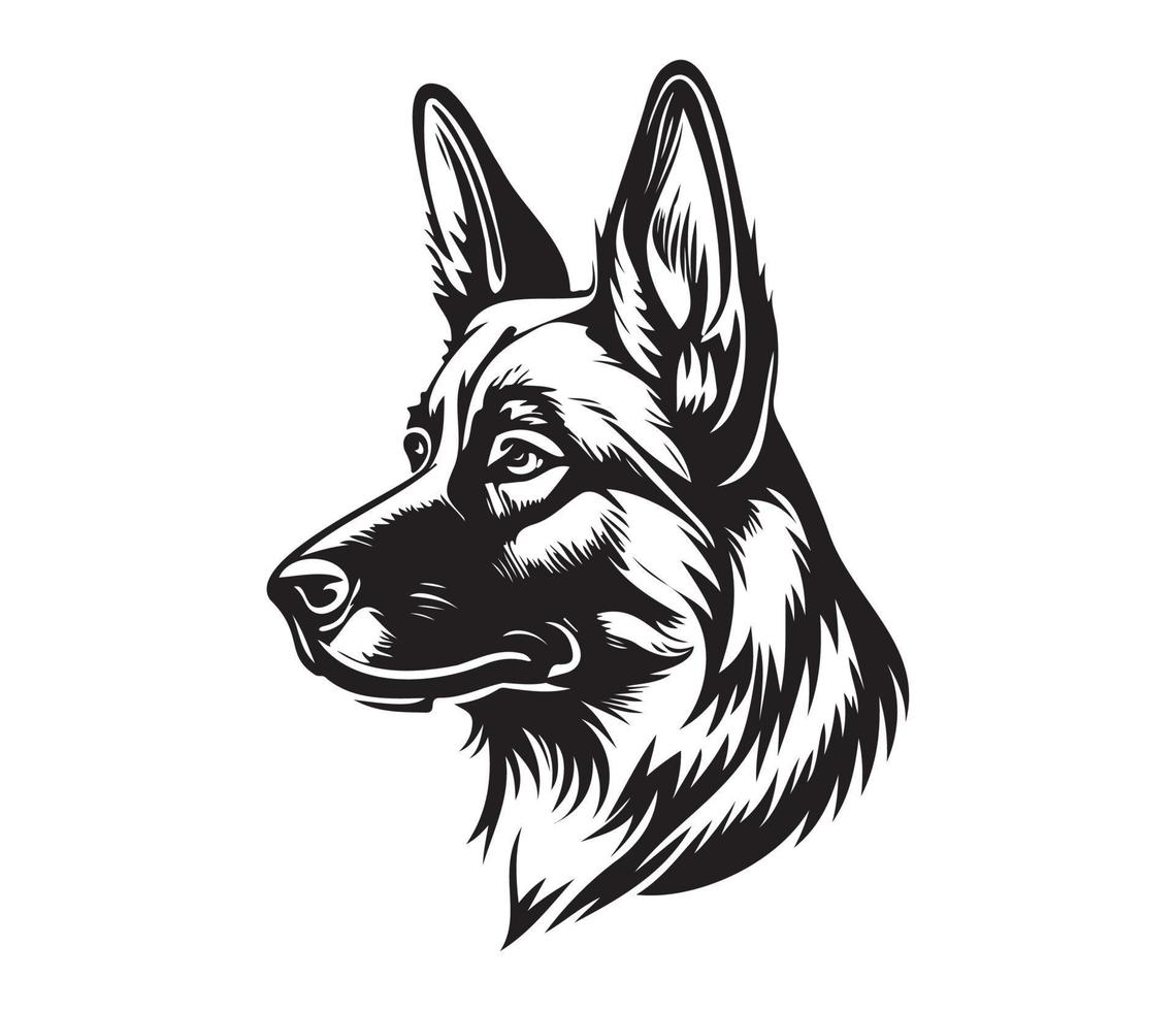 tysk herde ansikte, silhuett hund ansikte, svart och vit tysk herde vektor