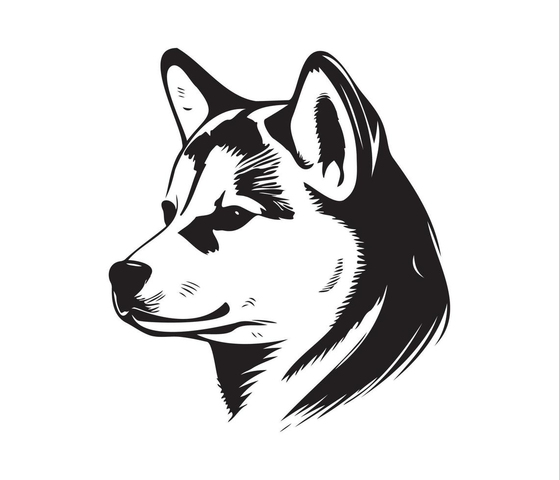 shiba inu ansikte, silhuett hund ansikte, svart och vit shiba inu vektor