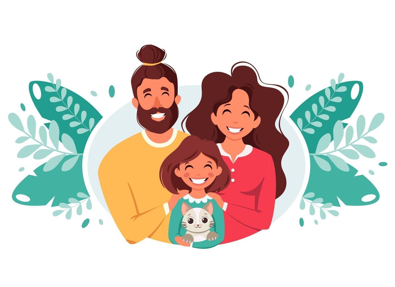 glückliche Familie mit Tochter und Katze. internationaler Tag der Familien. Vektorillustration vektor