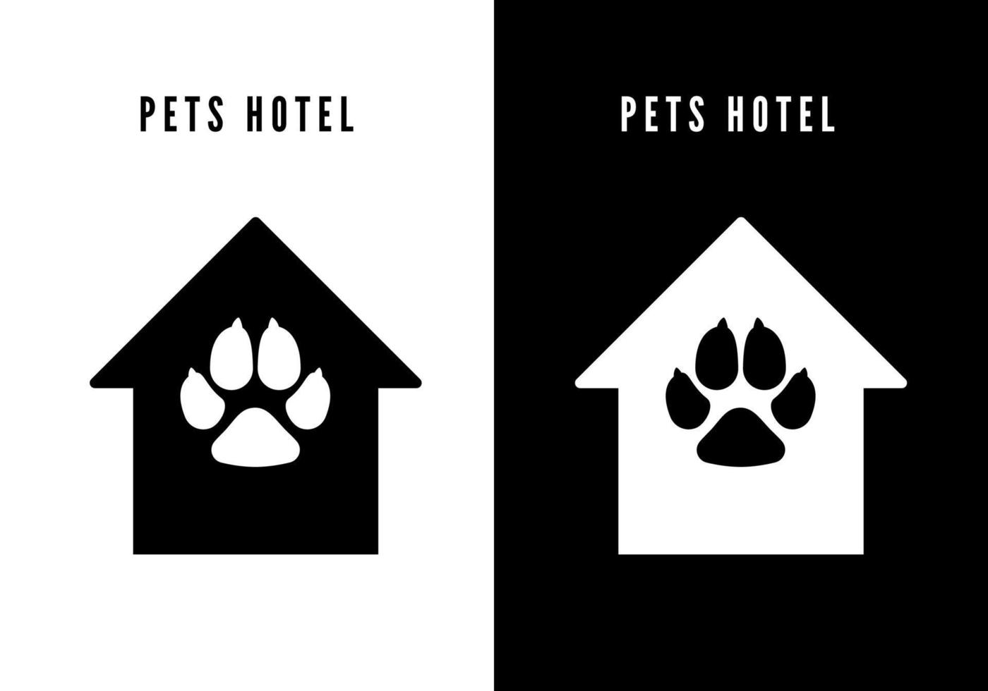 Haustier Hotel Symbol. schwarz Haus mit Hund Fußabdruck. Logo zum Haustier Hotel. Vektor