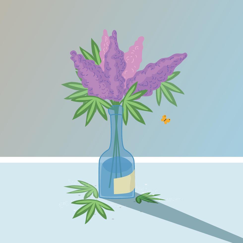 minimal Post Design, Vektor Illustration von Lavendel Pflanze im Glas Flasche