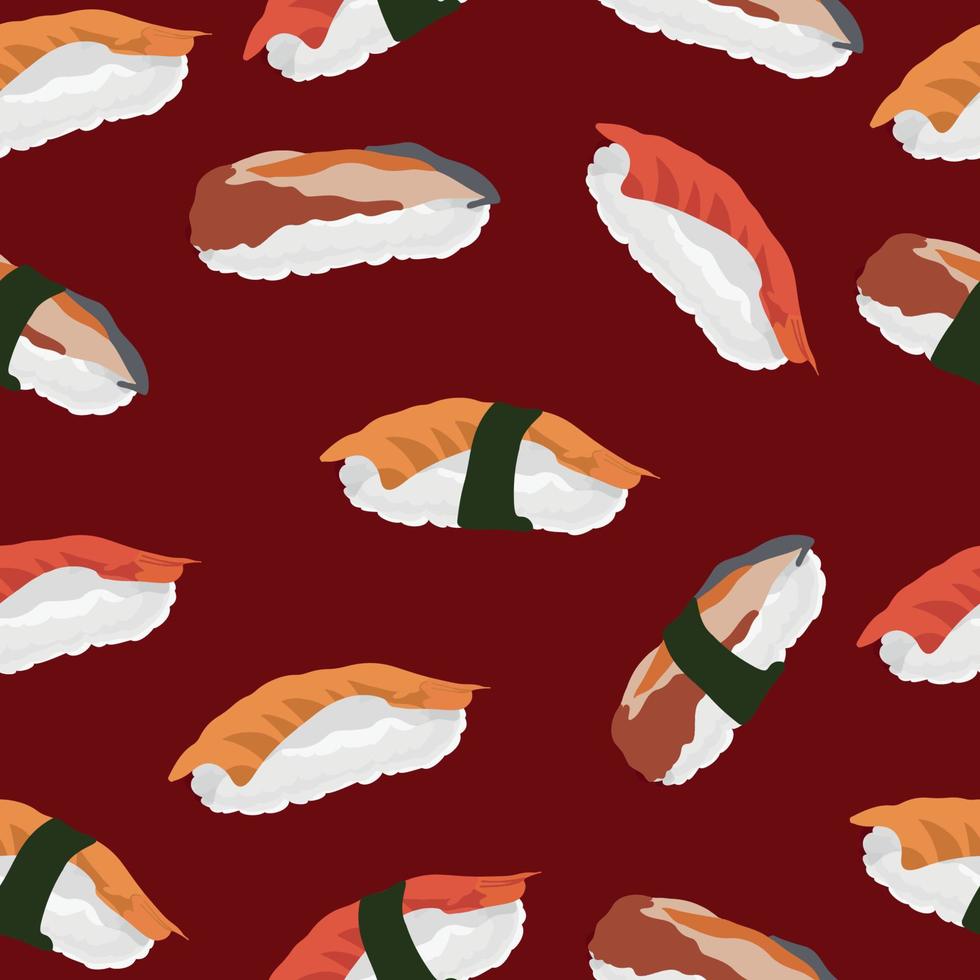 Sushi nahtlos Muster, asiatisch Essen, japanisch Sushi Hintergrund, Sushi rollen Muster, Japanerin Restaurant Hintergrund. Vektor Illustration