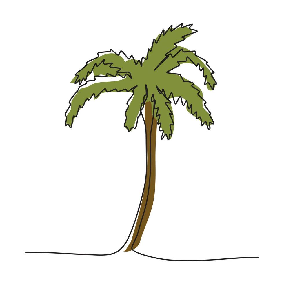 Zeichnung von ein Palme Baum mit einer kontinuierlich Linie . das Konzept von ein dekorativ Kokosnuss Palme zum Mauer Dekor, Poster Drucken und Reise Ferien Reise Unternehmen. vektor