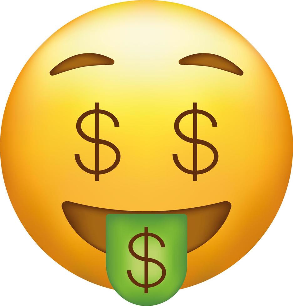 Dollar Augen Emoji. Geld Gesicht Emoticon mit Grün Zunge vektor