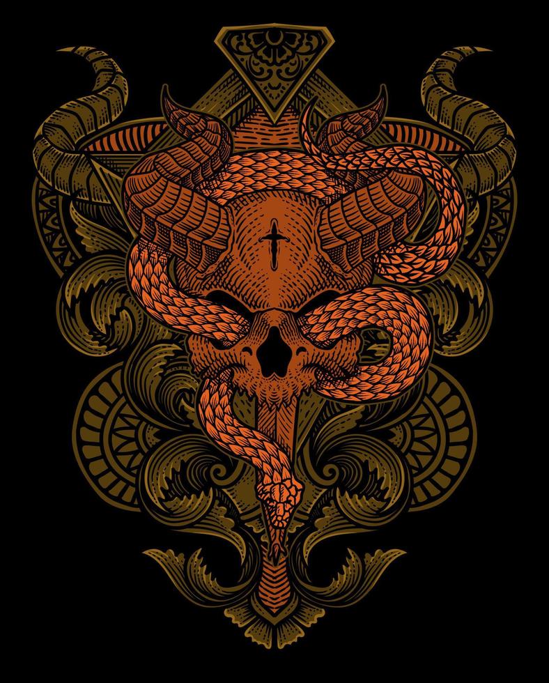 vektor illustration. demon skalle med orm årgång gravyr prydnad stil perfekt för din företag och t skjorta handelsvaror