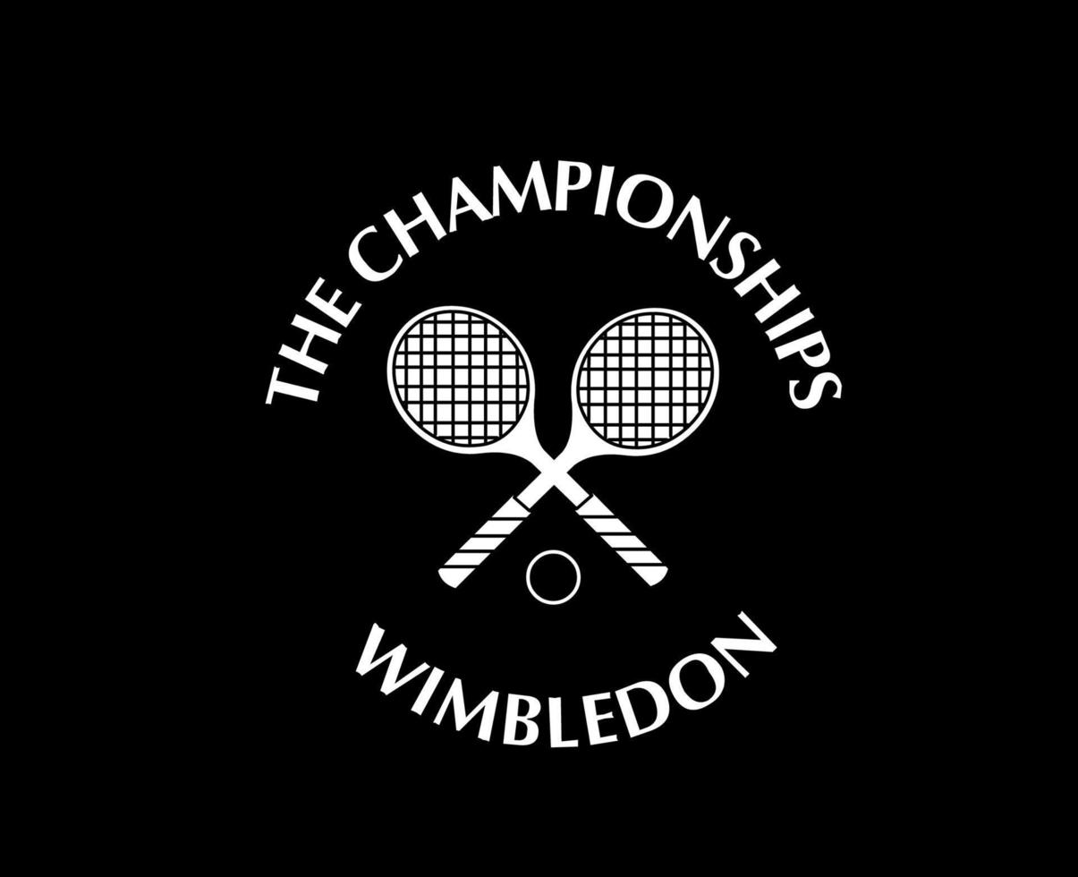 das Meisterschaften Wimbledon Logo Weiß Symbol Turnier öffnen Tennis Design Vektor abstrakt Illustration mit schwarz Hintergrund