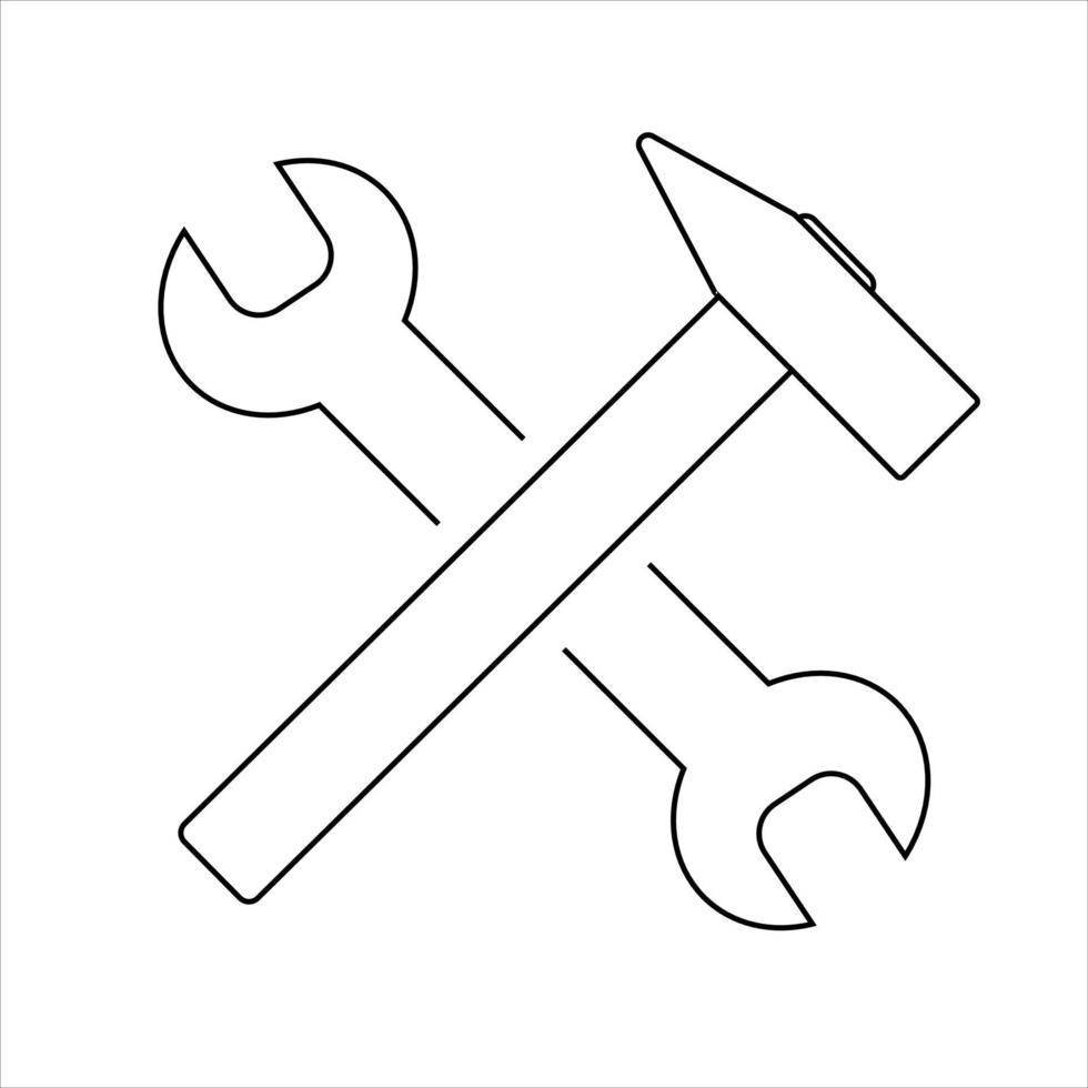 einfacher Schraubenschlüssel und Hammer lokalisiert auf weißem Hintergrundsymbol für Apps und Websites vektor
