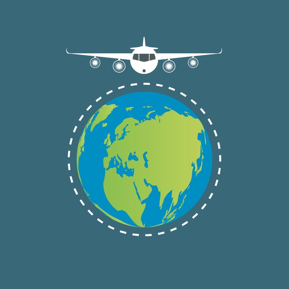världsresor koncept bakgrund, flygplan som flyger runt om i världen. vektor illustration