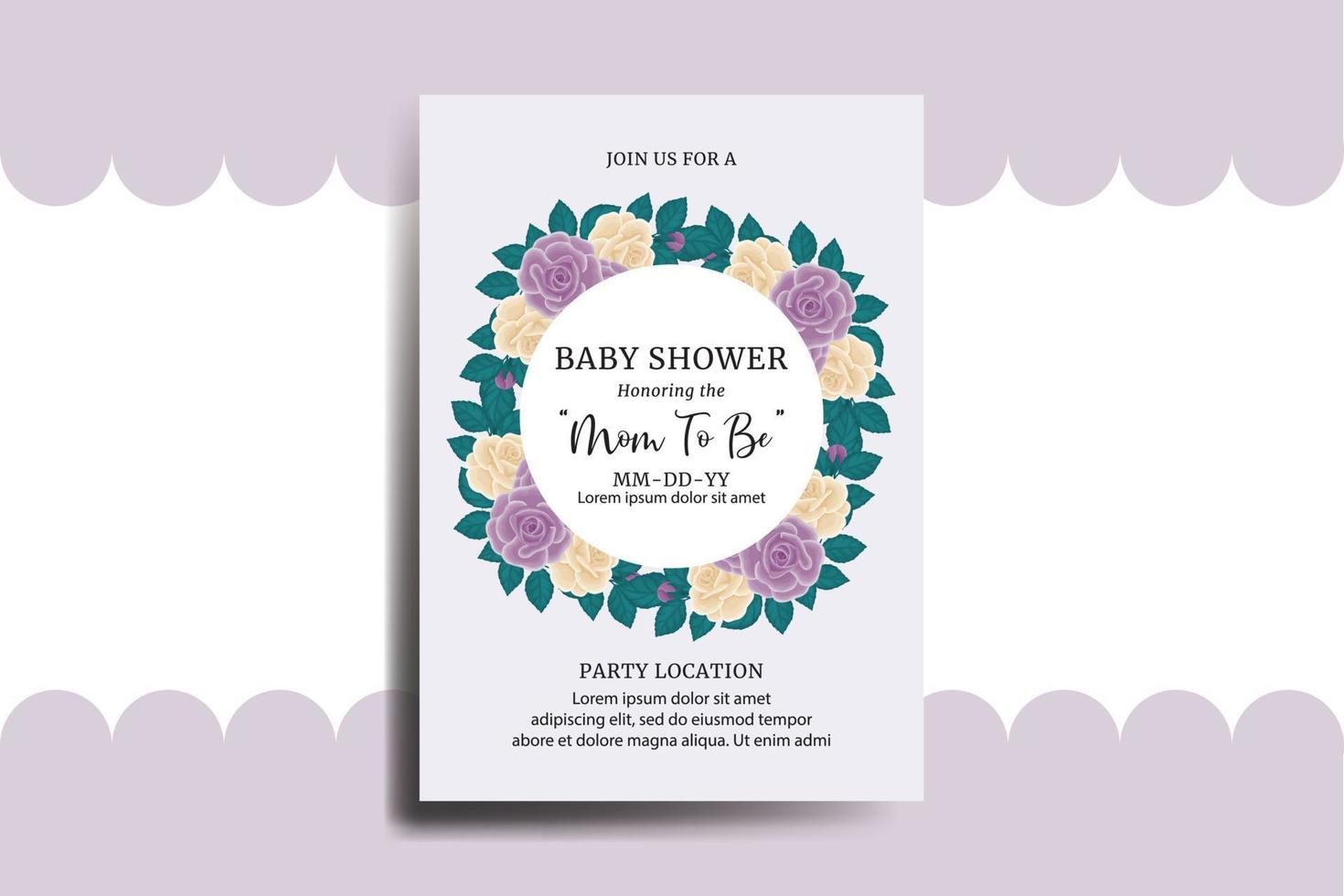Baby Dusche Gruß Karte Rose Blume Design Vorlage vektor