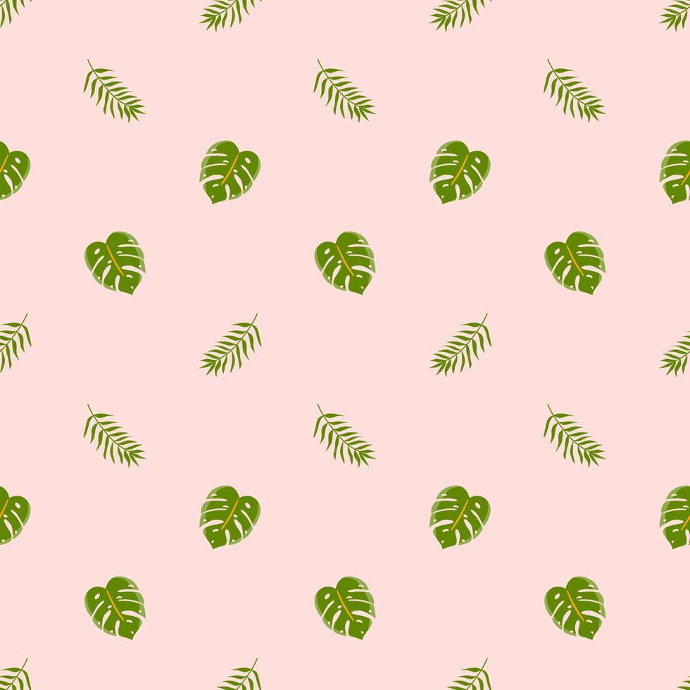 tropisk sömlös mönster med exotisk grön löv på rosa bakgrund. enkel sommar natur tryckbar papper. söt tapet, textil- med monstera blad. sömlös djungel skriva ut. vektor illustration.