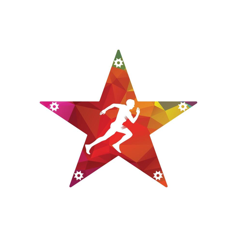 Laufen Star mit Ausrüstung Aiko Vektor Logo Design. Läufer und Star Symbol Logo Design.