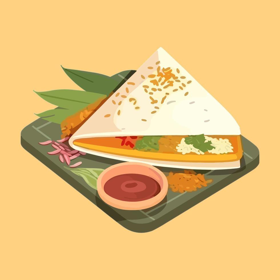 Masala dosa einzigartig serviert Illustration, Indien traditionell Essen mit Sambhar vektor