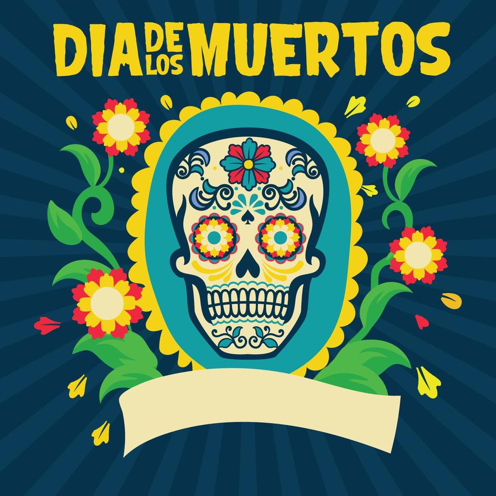 dia de los muertos design omgivande med blommig vektor