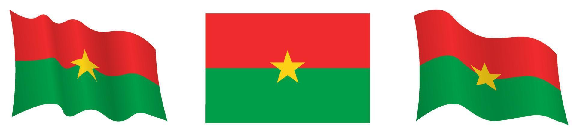 flagga av Burkina faso i statisk placera och i rörelse, fladdrande i vind i exakt färger och storlekar, på vit bakgrund vektor